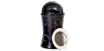 Räuchersiebhalter mit Duftlampen-Schale, Speckstein schwarz