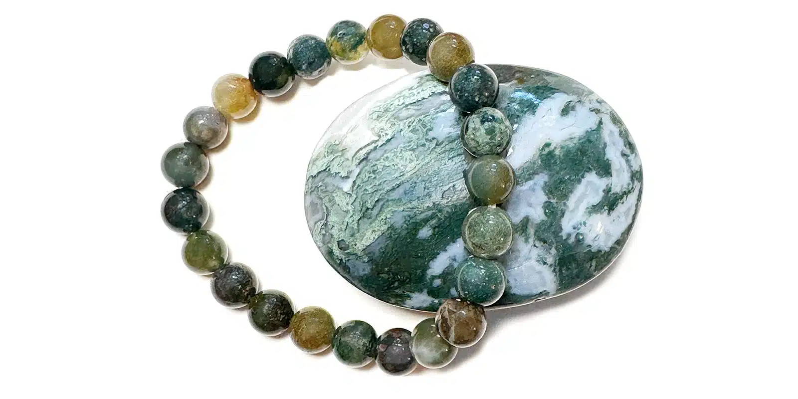 Armband mit Kraftstein-Perlen aus grünem Moosachat