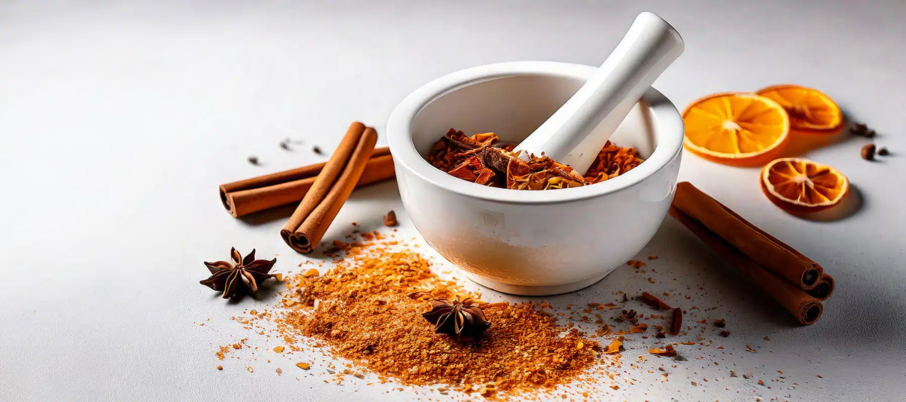 Winterliche Gewürze im Mörser