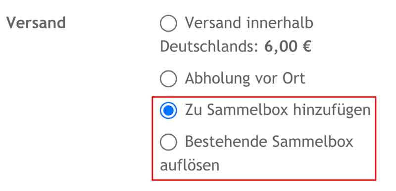 Hinweis Sammelbox