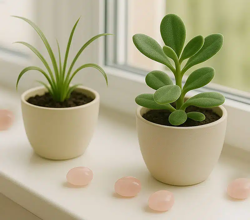 Rosenquarze auf der Fensterbank