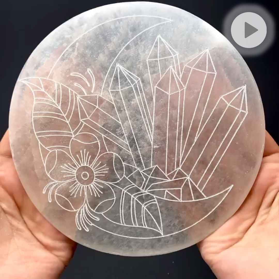Selenit-Platte,
  rund, Blumen-Kristalle, 15cm