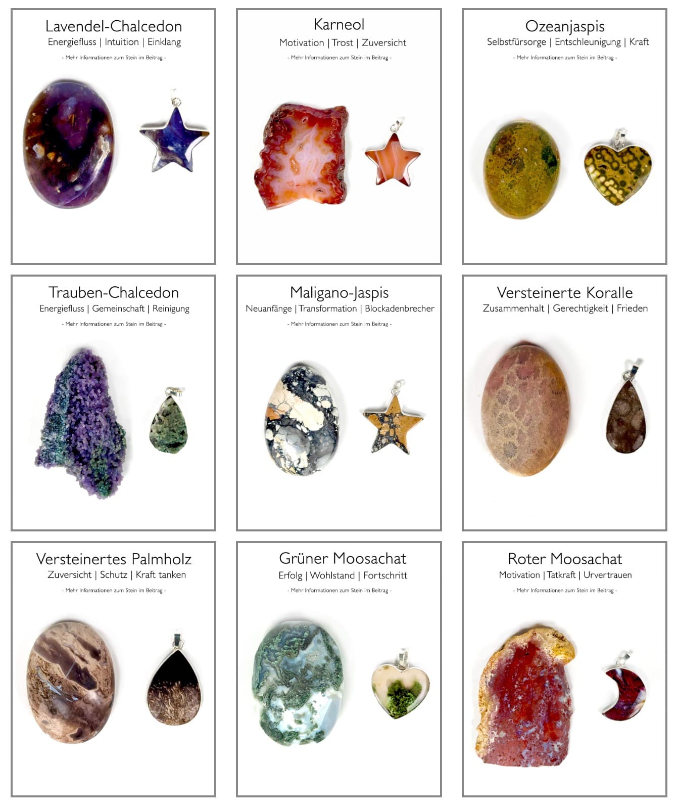 Übersicht Kraftstein-Anhänger Sorten Übersicht Kraftstein-Anhänger Sorten