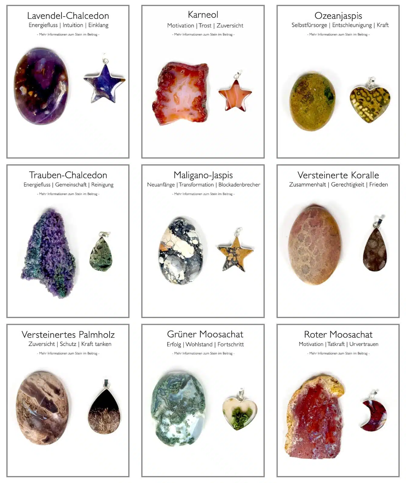 Übersicht Kraftstein-Anhänger Sorten